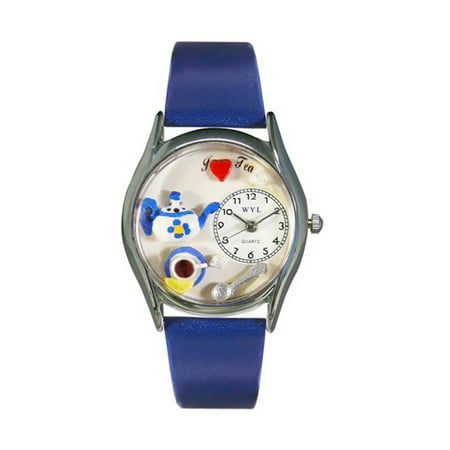 Whimsical Tea Lover Royal Blue Leather And Silvertone Watch
