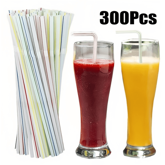 MODANU 300Pcs Disposable Straw, 8" Colorful Drinking Straws, Bendable & Disposable Drinking Straws for Home and Party, Assorted Colors