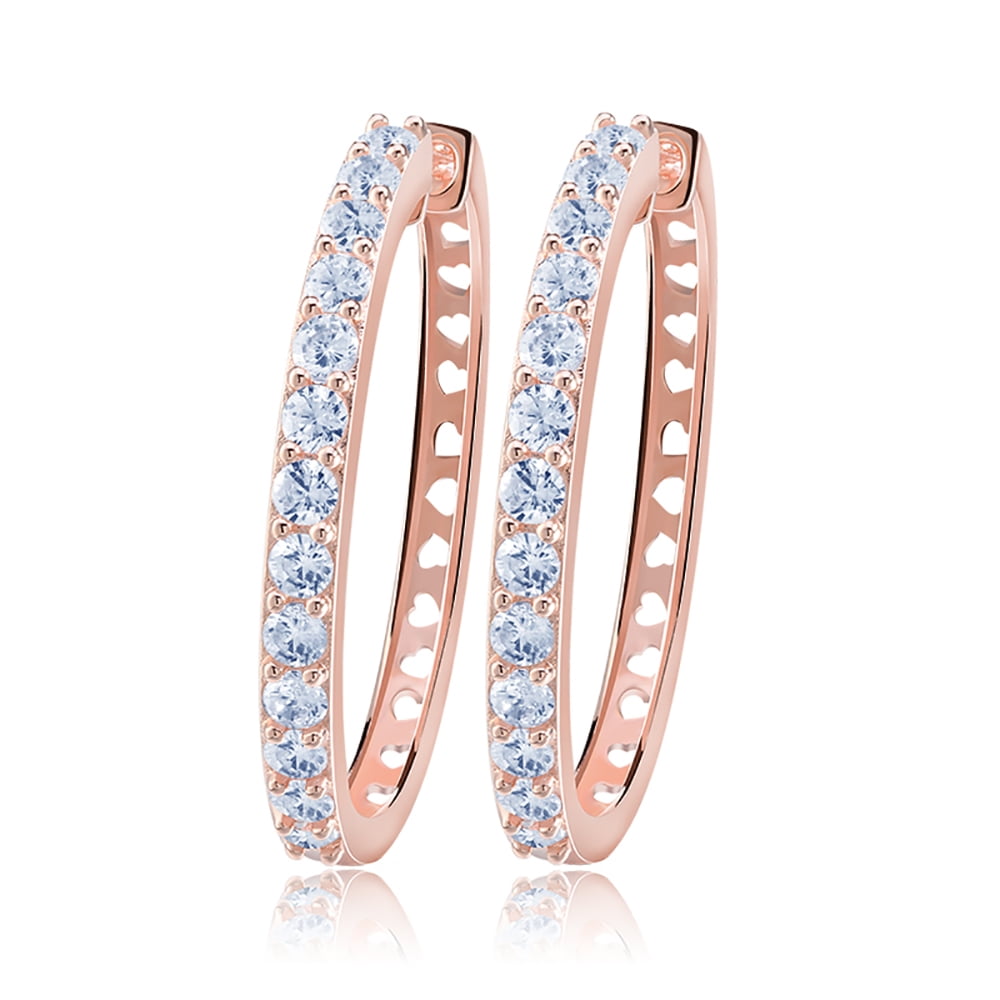 Hoop Earrings Rose Gold Plated Clear Cubic Zirconia Womens Ginger Lyne