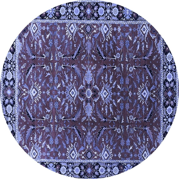 Ahgly Company Machine Washable Indoor Round Oriental Blue Traditional Area Rugs, 4' Round