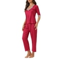 thumbnail image 4 of INSPIRE CHIC Women's Satin Pajama Set Half Sleeve Lace Top with Long Pants 2 Piece Sleepwear Sets XL Red, 4 of 6