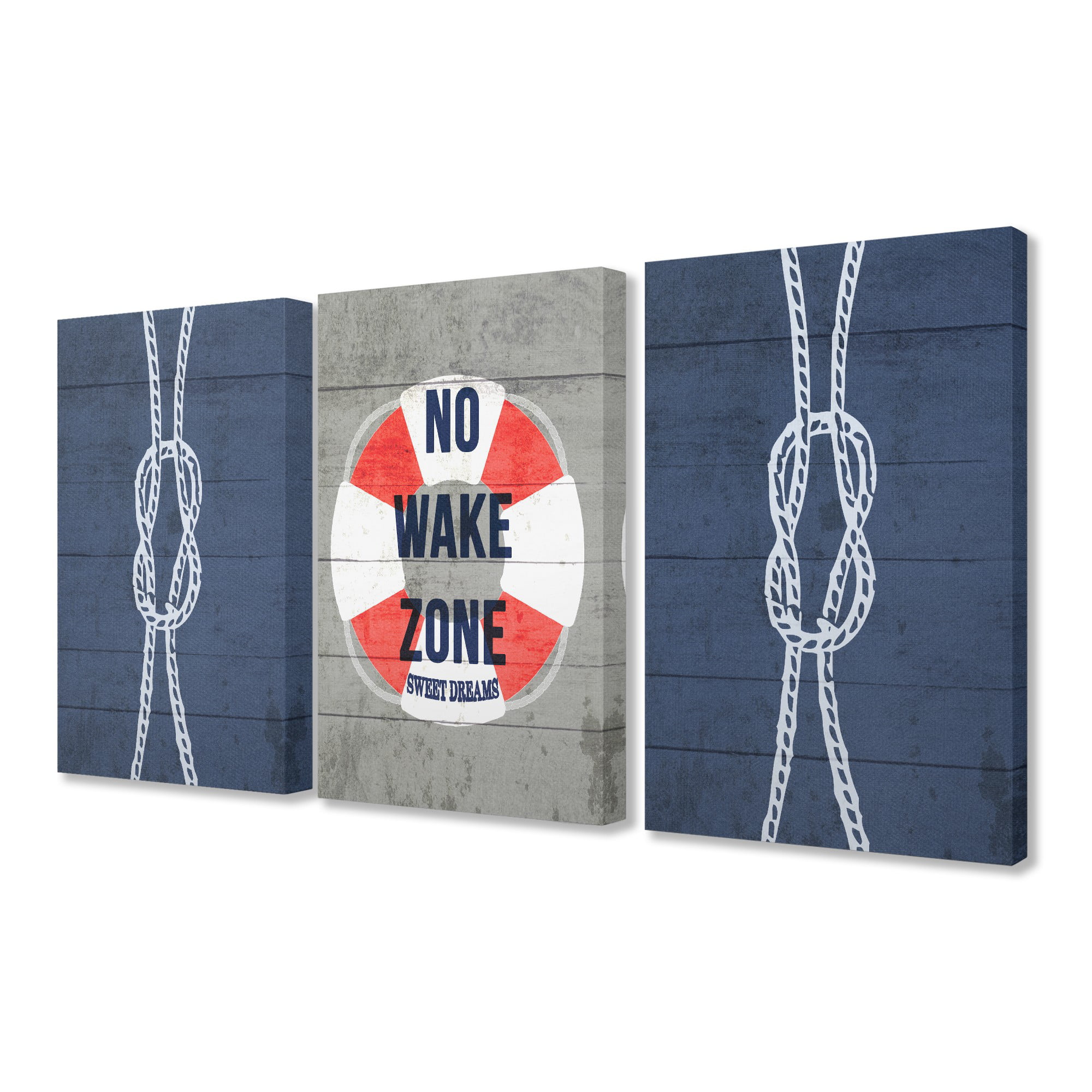 The Stupell Home Decor Collection No Wake Zone Rope And Liferaft 3pc ...