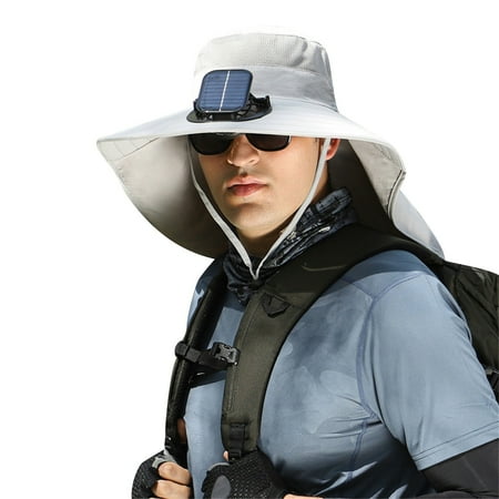 LMEEOR Fan Solar Fan Large Shawl Sun Hat Neck Protector Summer Sun Men s Outdoor Fisherman Hat Big Wind Solar Rechargeable Fan Small Fan for Outdoor