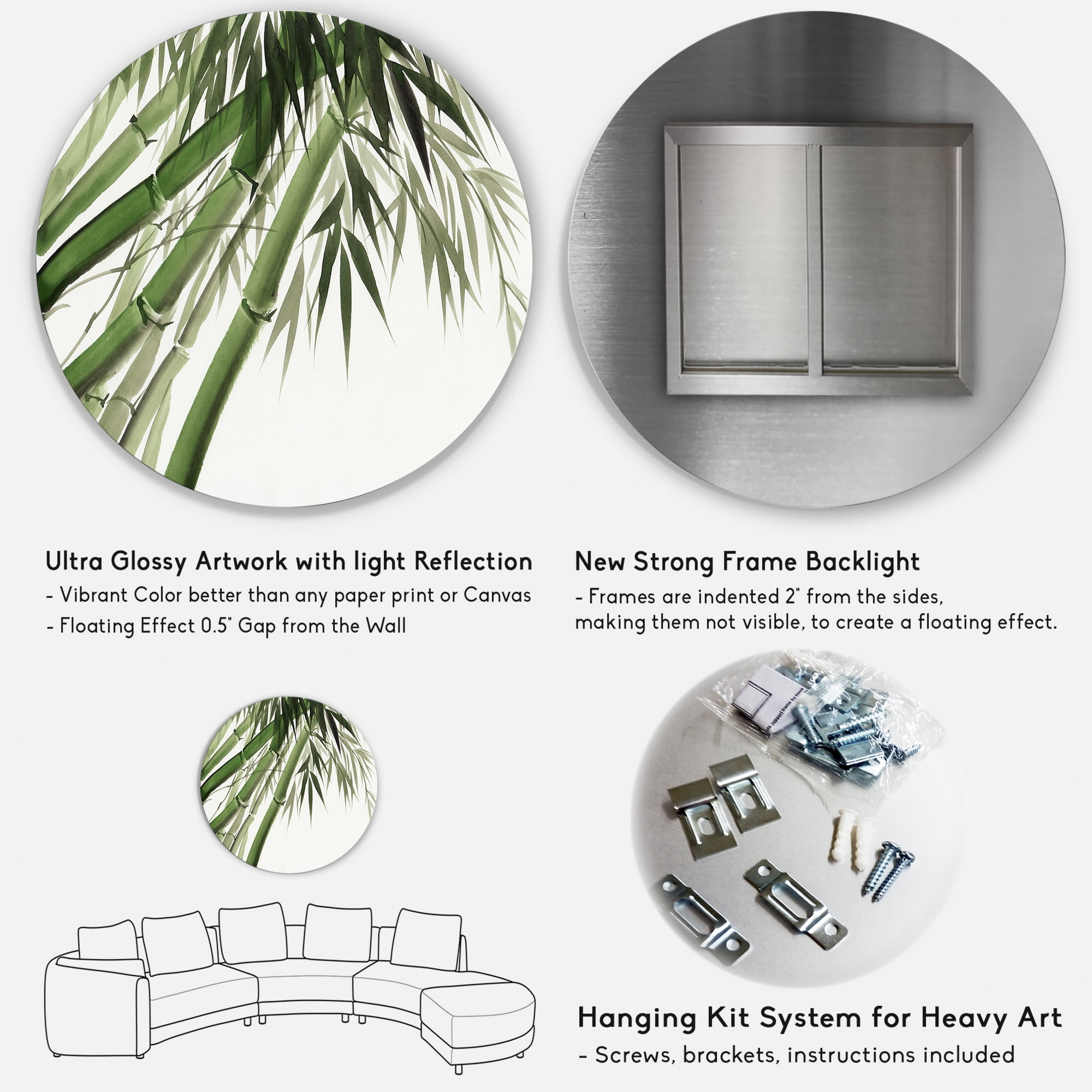 Designart 'Ancient Dark Green Bamboo' Traditional Circle Metal Wall Art 36x36 - Disc of 36