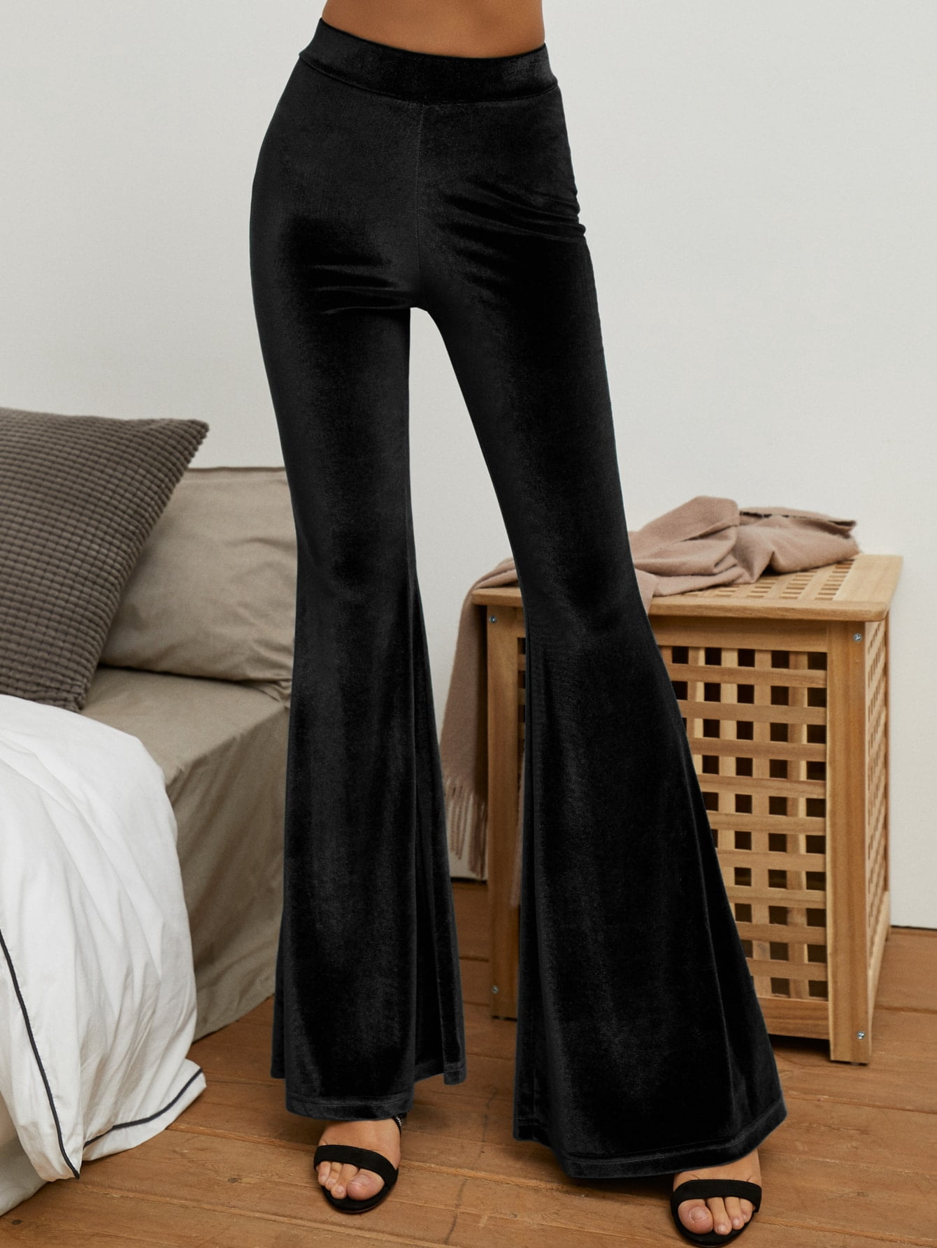 High Waist Velvet Flare Leg Pants21812T 