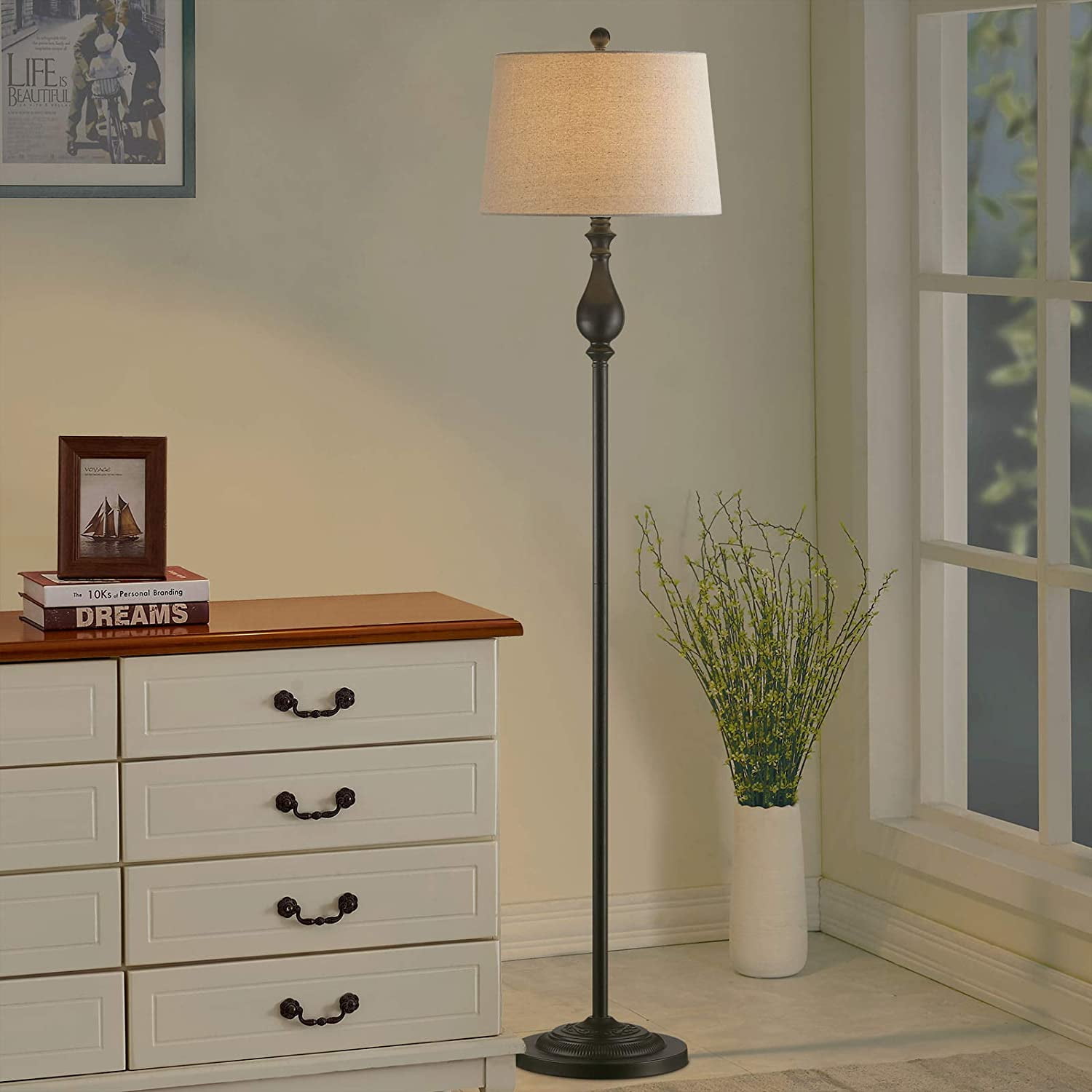 Maxax Floor Lamp, 3Way Dimmable Reading Standing Lamp with Oatmeal