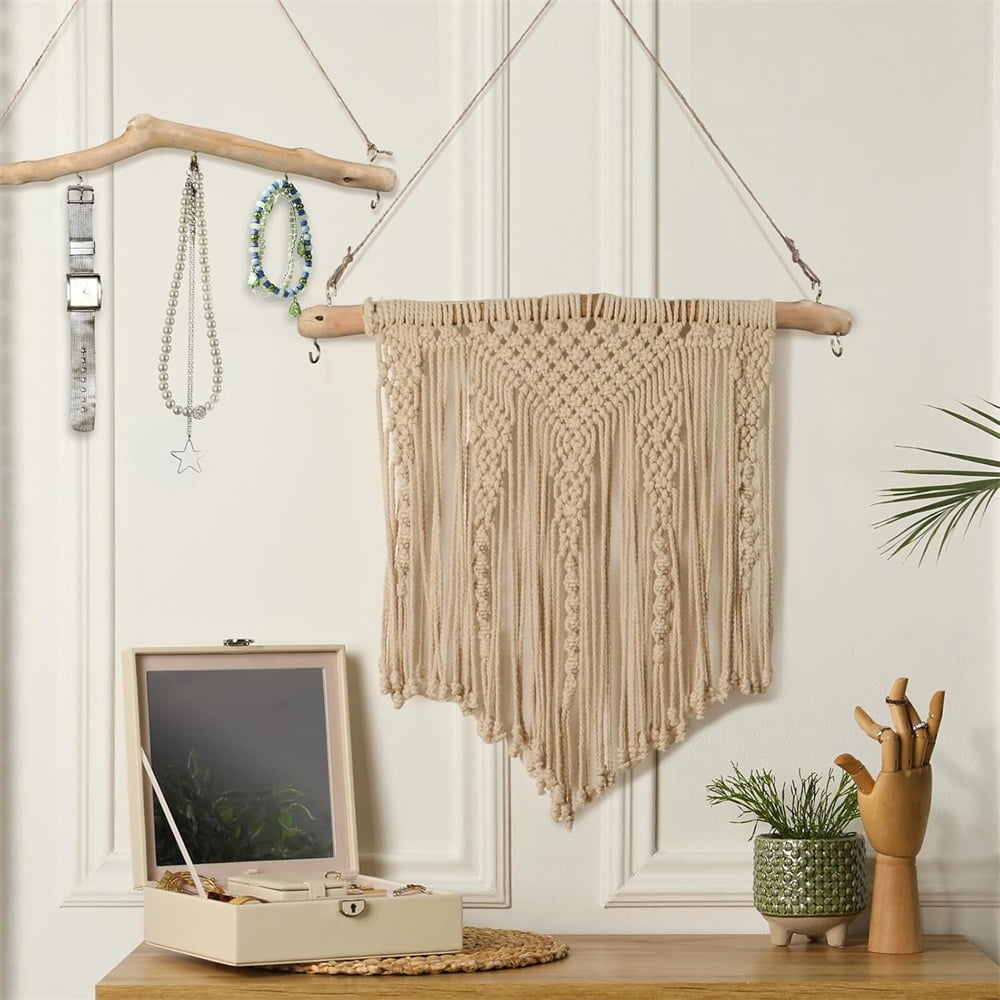 HXRH 2Pcs Driftwood Wall Hanging Jewelry Hanger 16 InchRustic Wood Hanger Tree Branch Jewelry Organizers with 5 Hooks Decor Craft