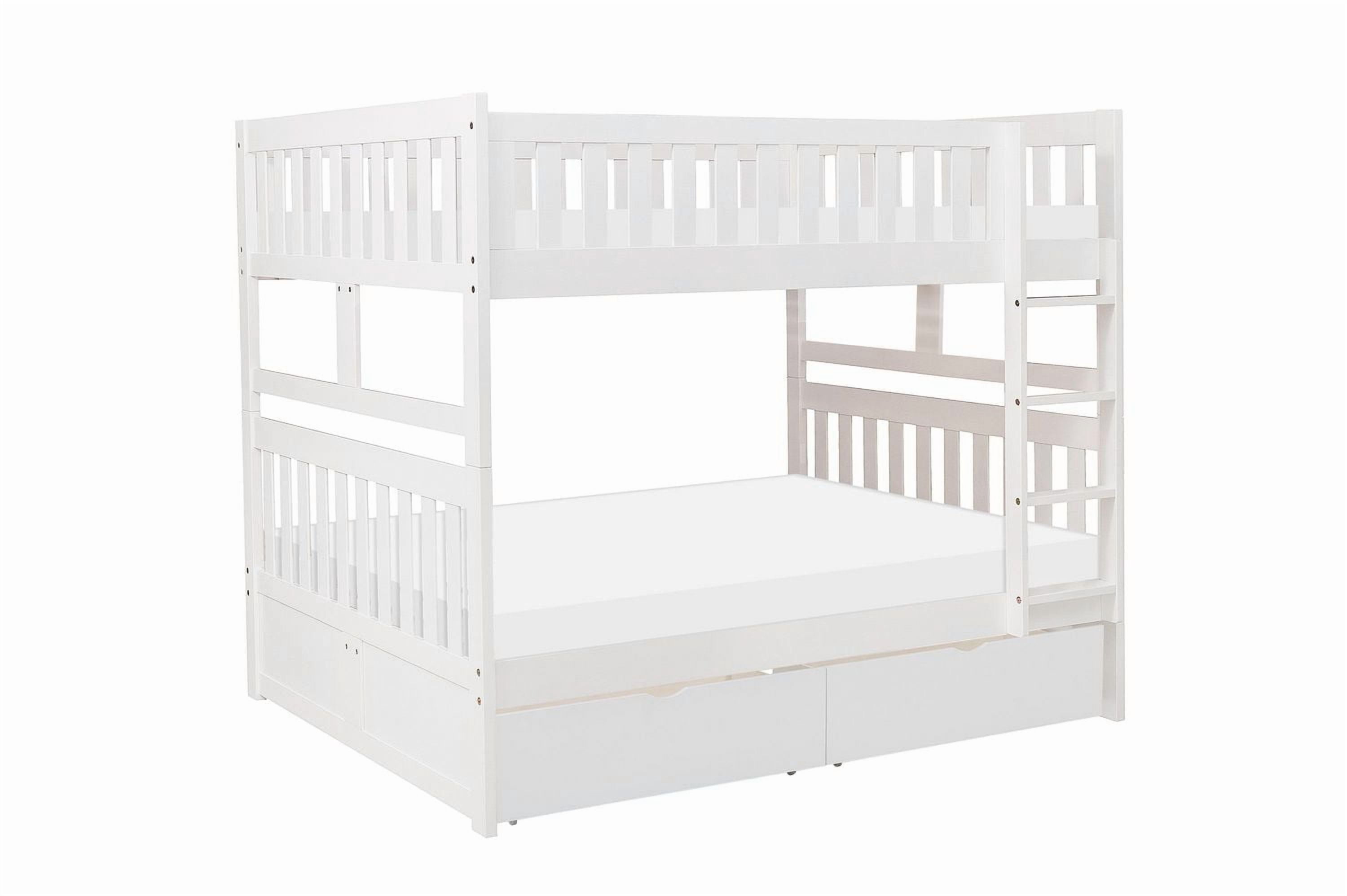 Topline Home Furnishings White Full over Full Bunk Bed with Toy Storage