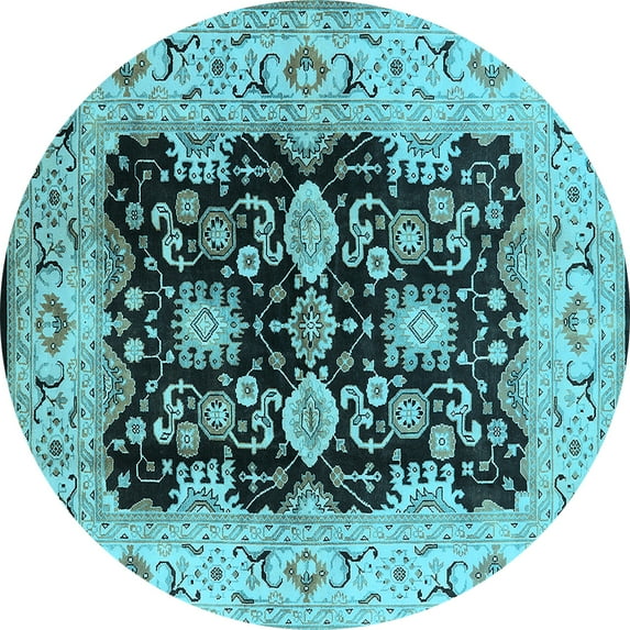 Ahgly Company Indoor Round Oriental Light Blue Traditional Area Rugs, 3' Round