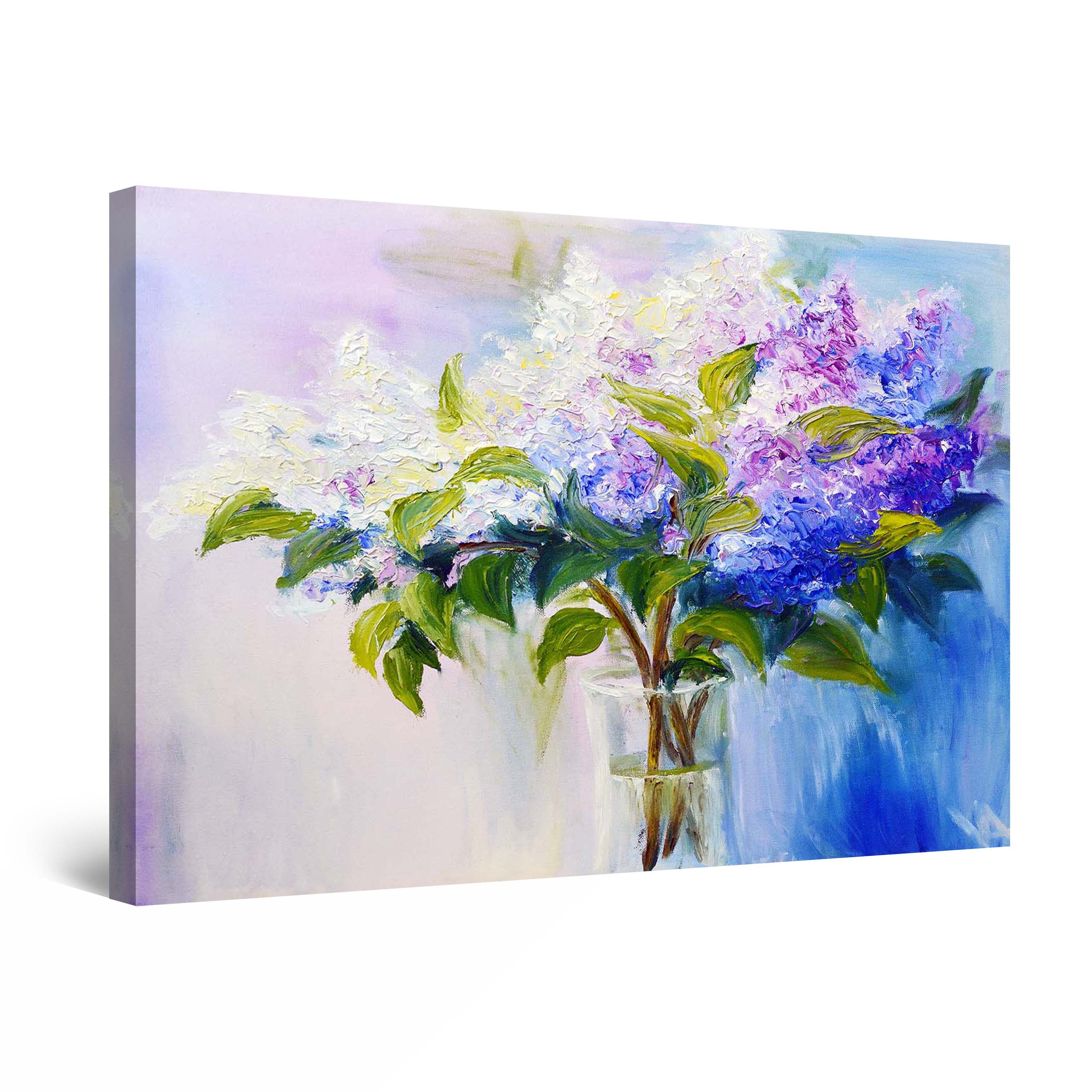 Startonight Canvas Wall Art White Blue Lilac Flowers Painting Large Painting Framed 32" x 48