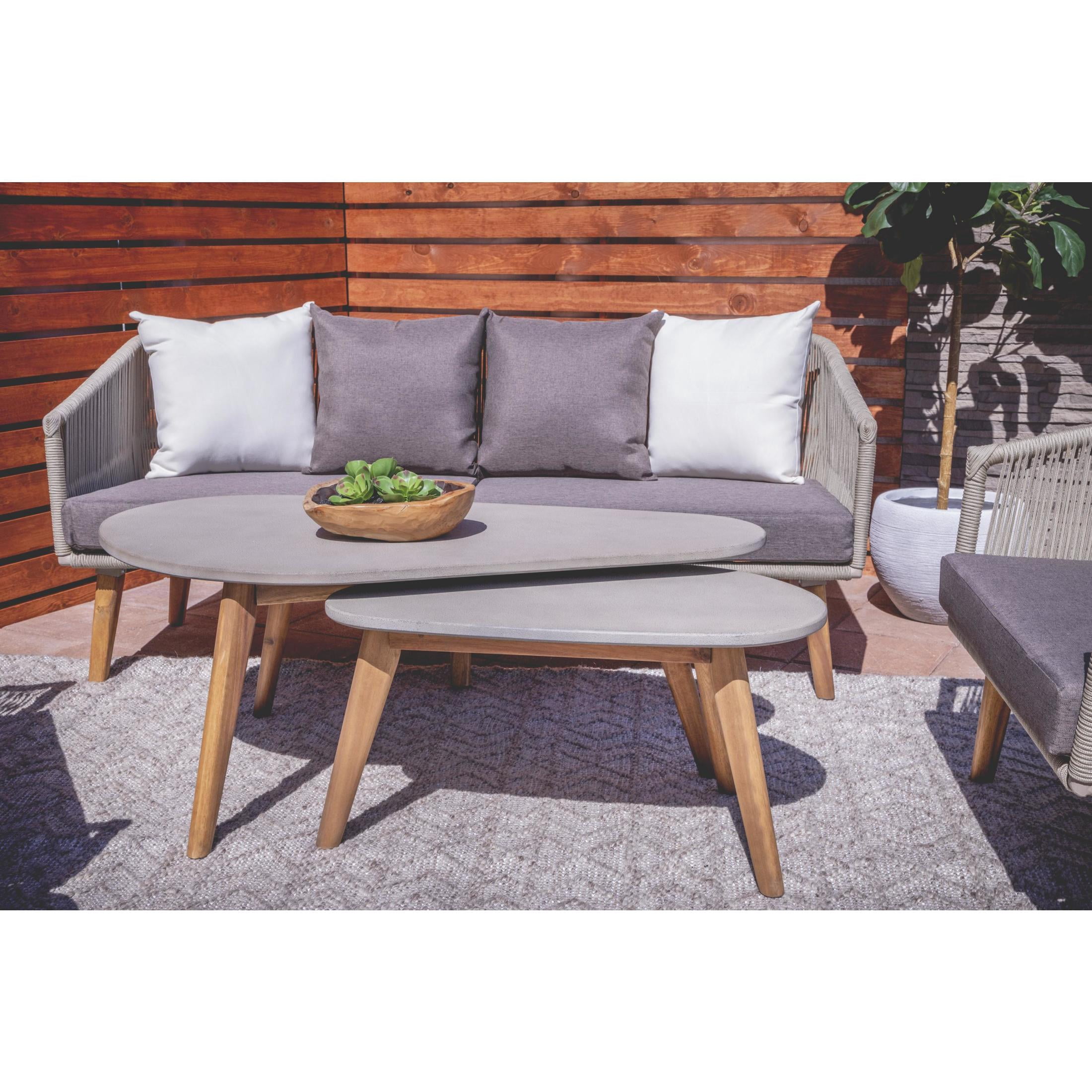 DecMode 29" x 16" Gray Cement Stone Concrete Inspired Angled Oval Outdoor Accent Table with Tapered Wood Legs, 1-Piece