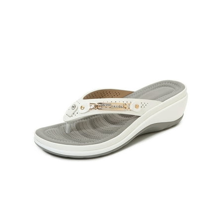 

Crocowalk Ladies Wedge Sandals Clip Toe Casual Sandal Slip On Flip-flops Women Slides Daily Arch Support Beach Slide Slippers White 8.5
