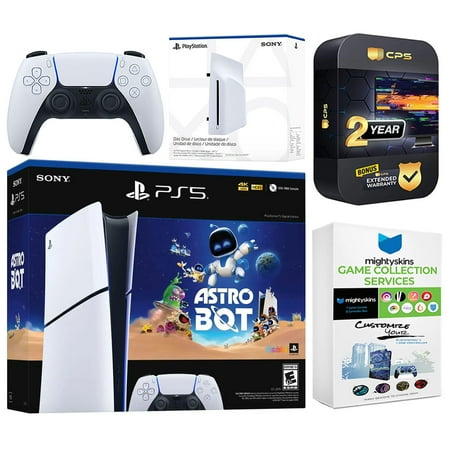 Sony PlayStation 5 Astro Bot Slim Digital Bundle with Disc Drive, MightySkins Game Collection Services and 2 Year Extended Warranty