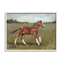Horse Foal Galloping Countryside Animals & Insects Painting White Framed Art Print Wall Art