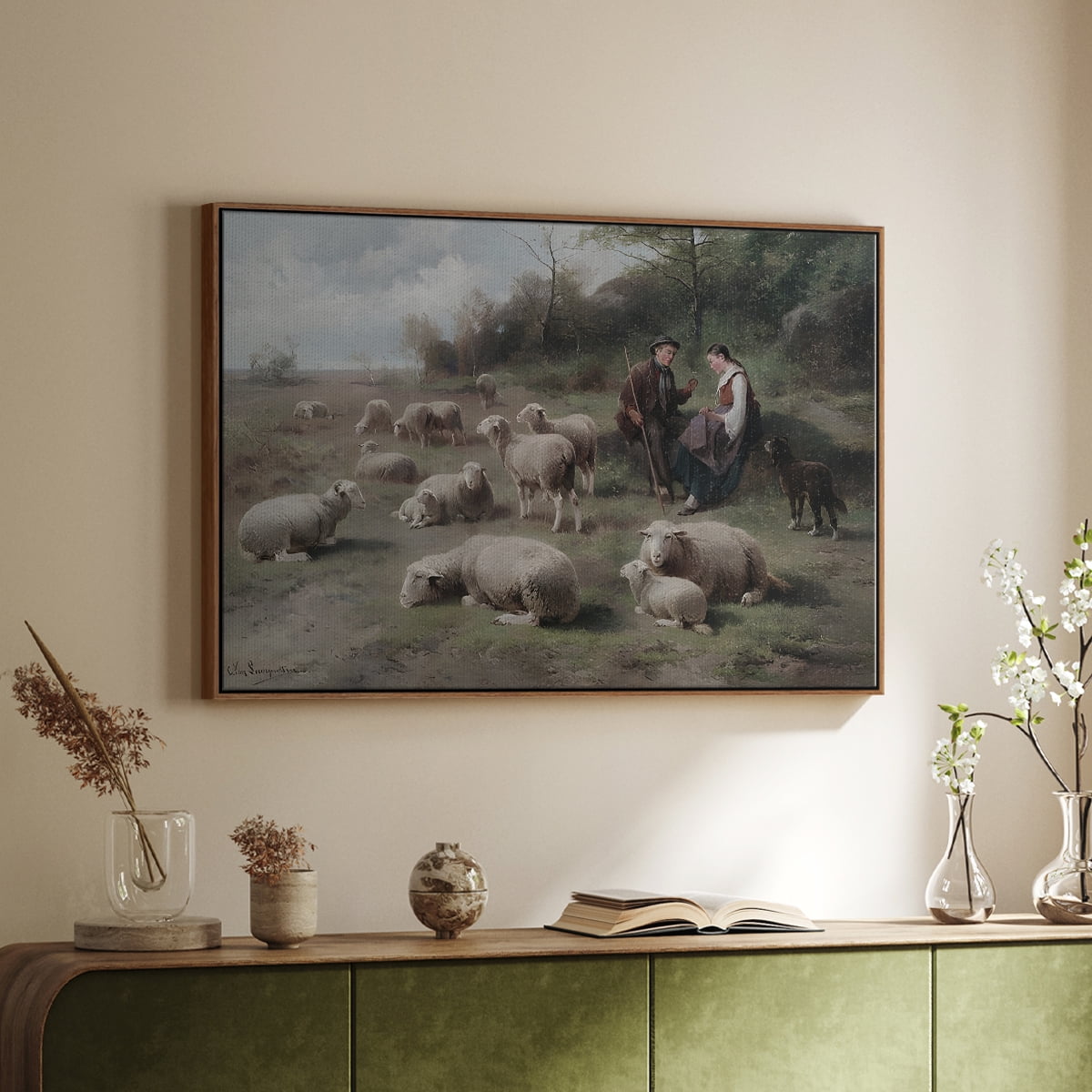 Vintage Landscape-CCLV By Wexford Home Framed in Walnut Wood Gallery Wrapped Canvas 27 in. x 41 in.