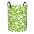 thumbnail image 2 of Balery Green White Flowers Round Laundry Basket with Handles Waterproof Freestanding Laundry Hamper for Clothes Toys in the Dorm and Family-Small, 2 of 8