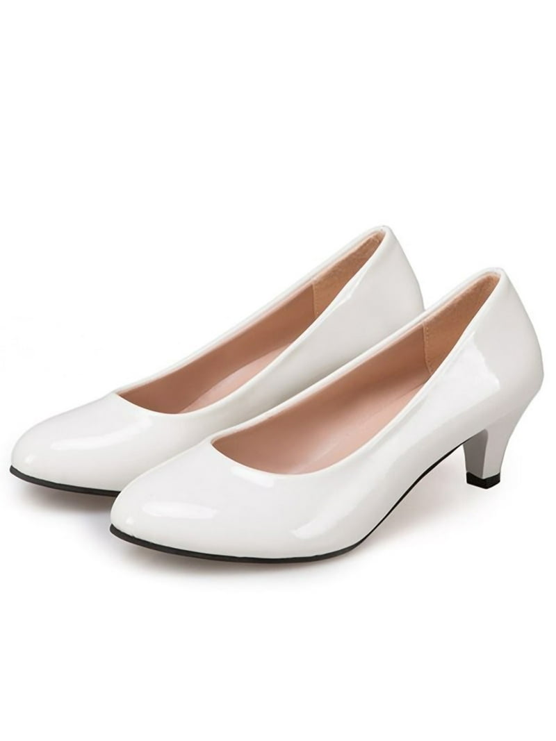 Gomelly Women's Pointed Toe Kitten Low Heel Pumps, Comfortable PU Material Dress  Shoes, Bright White, Size 5.5 - Walmart.com