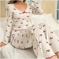 thumbnail image 3 of Lixiuxyad Bow Print Stretchy Sleepwear Pajama Comfortable Soft Wear Nightwear Outfit For Cozy Relaxation At Home Womens Lounge Sets L, 3 of 5