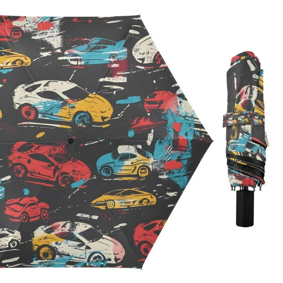 Abstract Sport Cars Compact Sun Umbrella Windproof Travel Umbrellas for Rain Strong Portable UV Protection