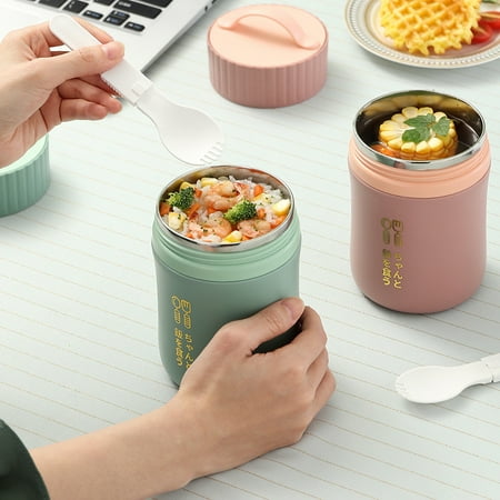 

Deyuer 580ML Sealed Lunch Box Anti-rust Food Grade Easy to Carry with Spoon Boiling Water Exhaust Valve Leakproof Stainless Steel Double Layer Thermal Cup Office Accessories Pink