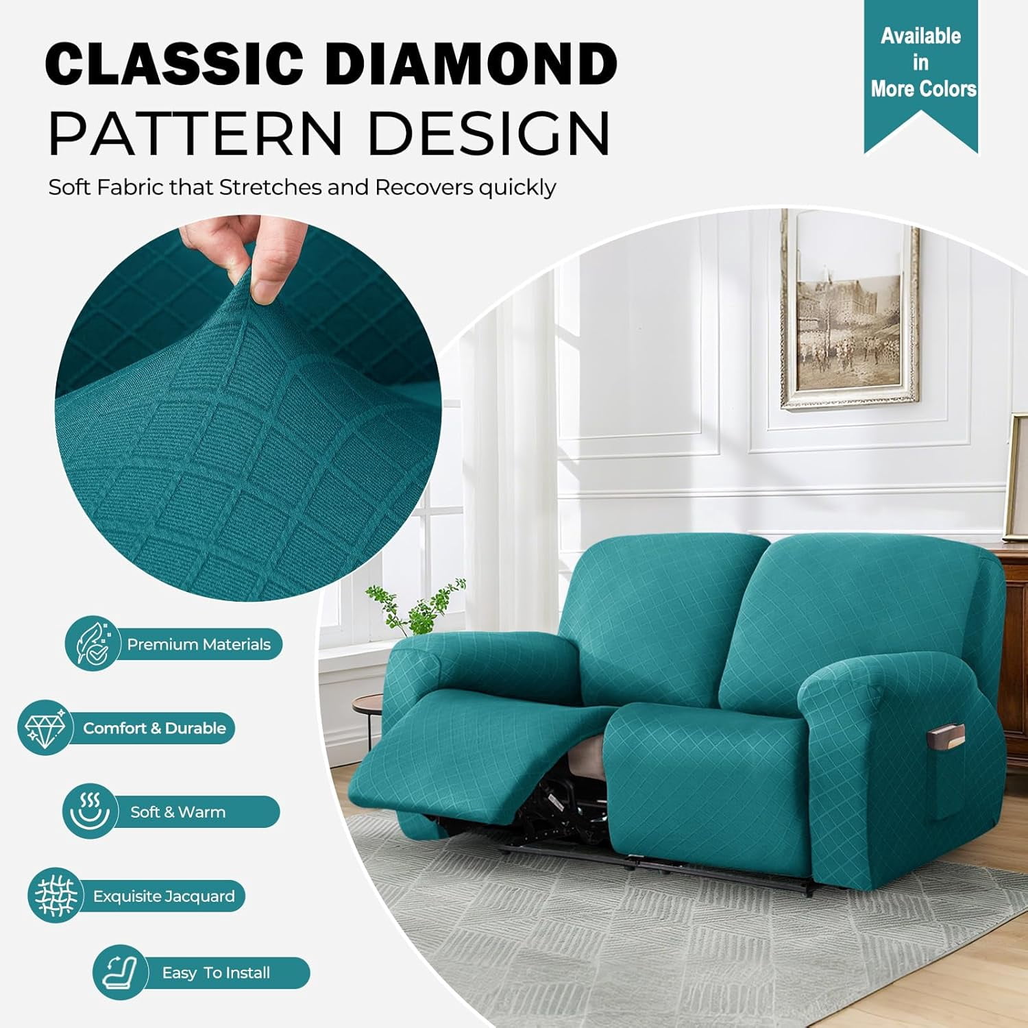 Diamond Recliner Sofa Covers 10-Pieces Stretch Large RV Couch Covers for 4 Seats Reclining Slipcovers Soft Solid Furniture Protector (Dark Coffee,4 Seat)
