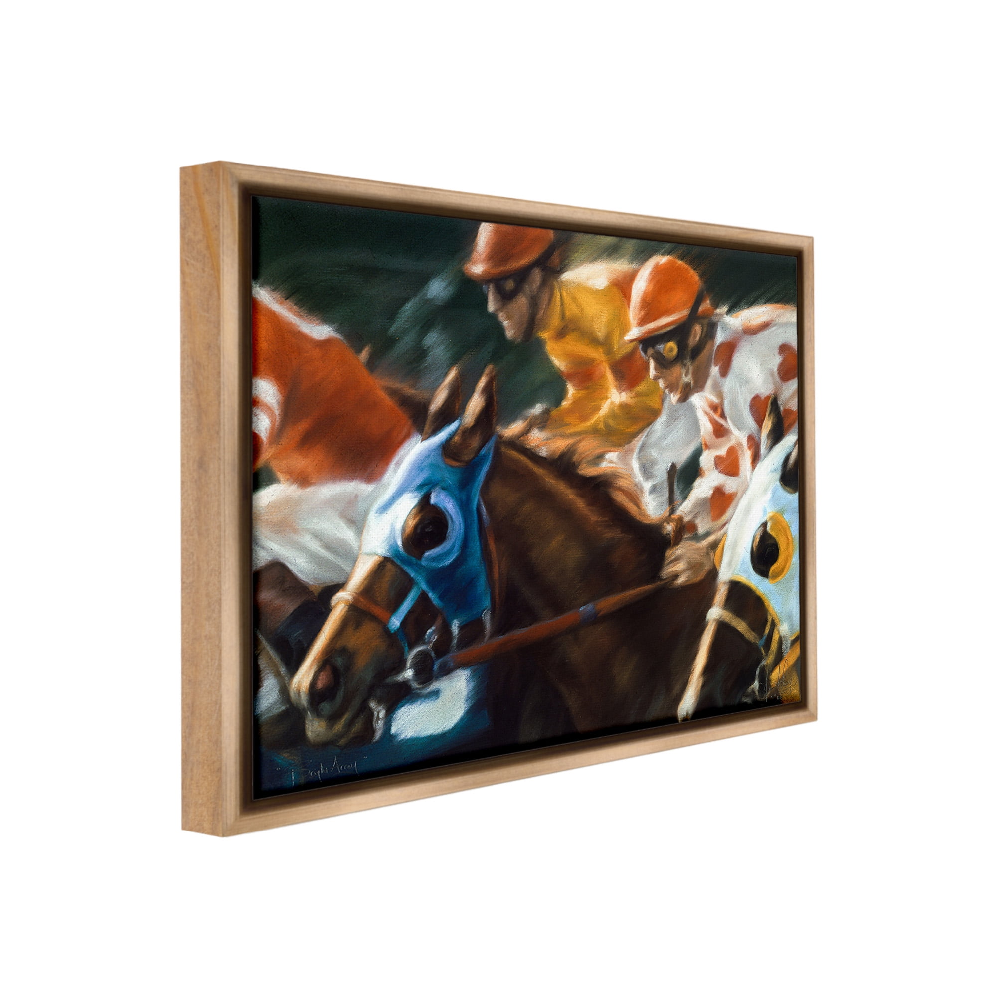 Stupell Industries Equestrian Jockeys Racing Animals & Insects Painting Brown Floater Framed Canvas Art Print Wall Art, 31 x 25