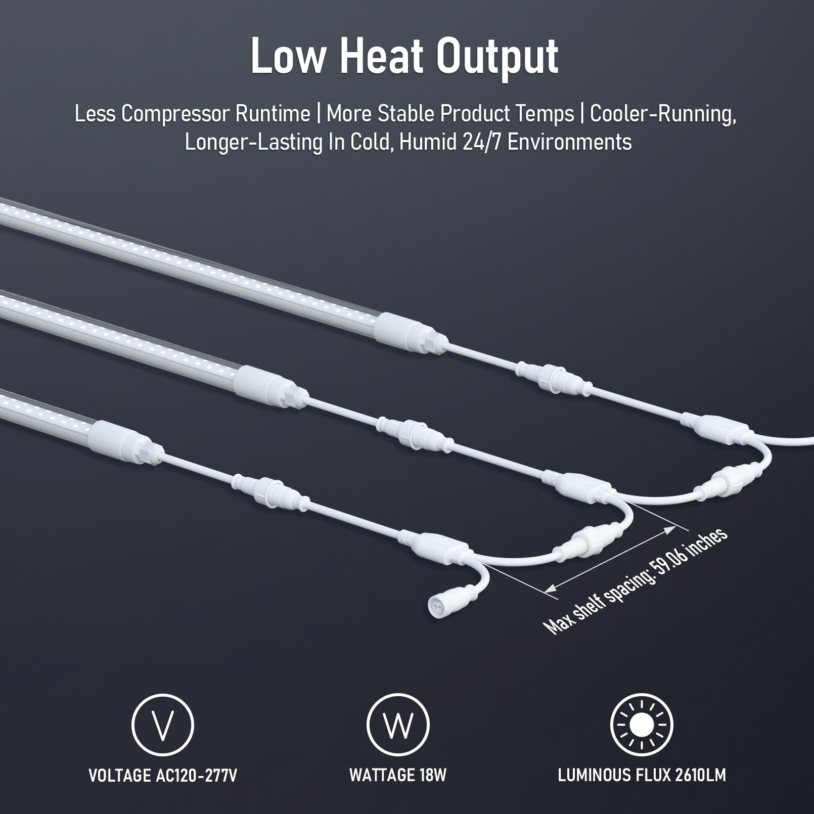 8 Pack 4FT 18W LED Freezer Tube Lights, 2610LM Commercial Refrigerator Cooler Light Fixture, Wet Location, 5000K Daylight, ETL Listed