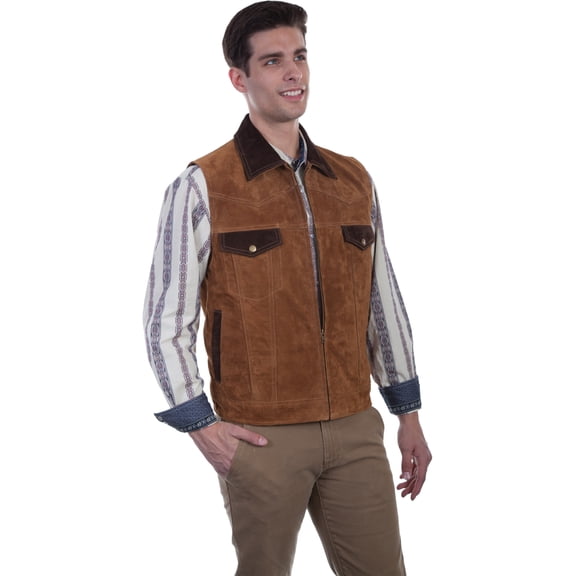 Scully Mens Cafe Brown Leather Western Zip Vest S