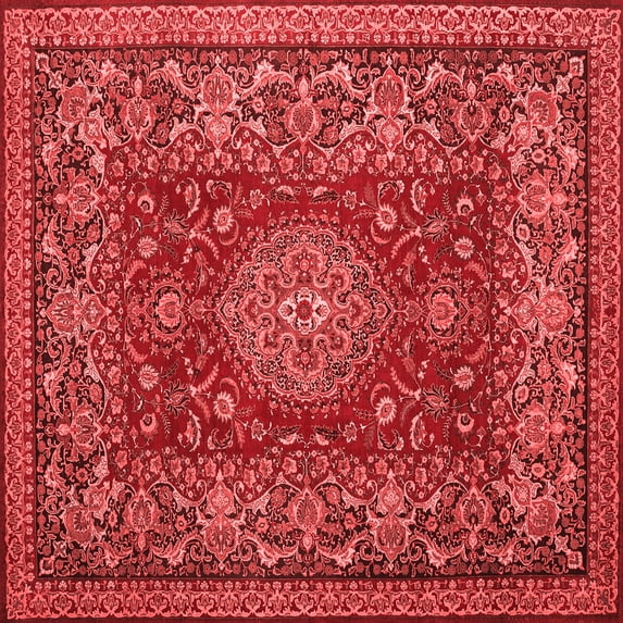 Ahgly Company Indoor Square Medallion Red Traditional Area Rugs, 8' Square