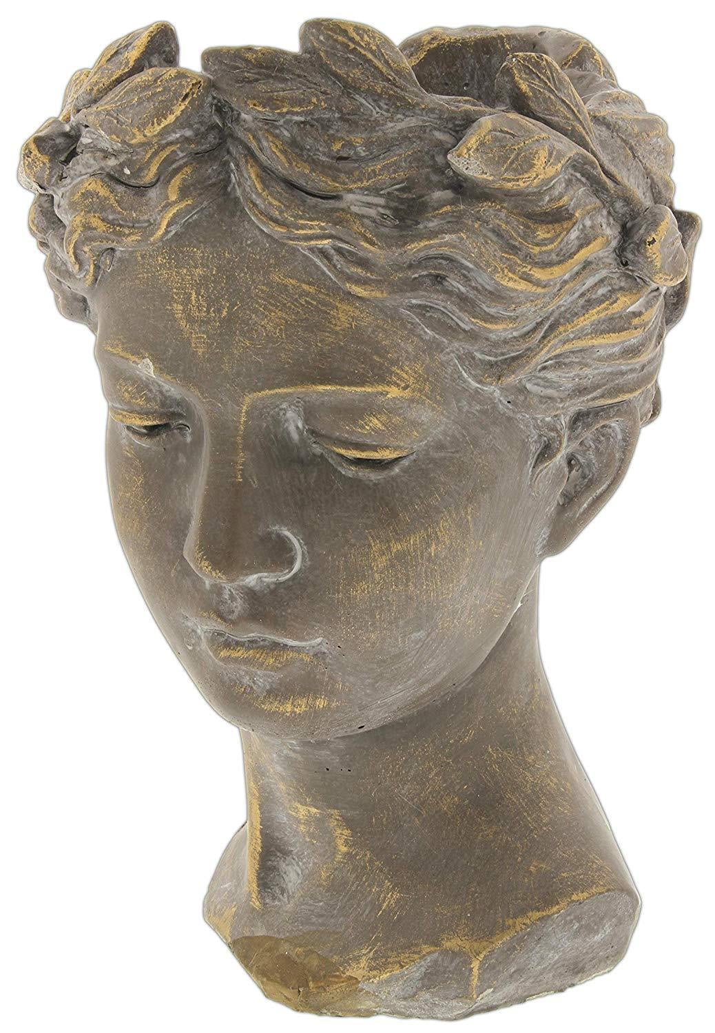 Greek/Roman Style Female Statue Head Cement Planter, 10.5" Tall, by
