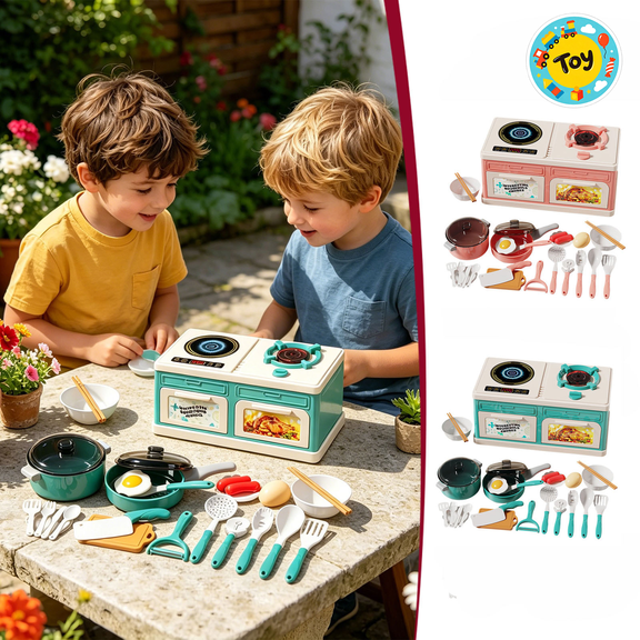 Mini Stove Pretend Play Toys, Portable Desktop Cooking Oven Complete Cookware Set, Kids Kitchen Role Play Kit, Christmas Birthday Gifts, Toys for Toddler Kids Boys Girls, Age 3 Educational Game