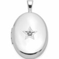 thumbnail image 1 of Sterling Silver Rhodium-Plated Diamond Star 19X15mm Oval Locket (24.8 X 14.95) Made In Hong Kong -Jewelry By Sweet Pea, 1 of 8