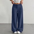 thumbnail image 2 of Mohiass Women's Casual Pants Corduroy Straight Leg Lounge Pants Plain Loose Trousers Fashion Long Pants Navy M, 2 of 6