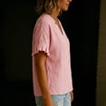 thumbnail image 6 of Women's Button Down Shirts Short Puff Sleeve Dressy Tops Casual Loose Fit Cotton Linen Tshirts 2026 Pink M, 6 of 8
