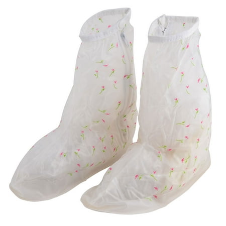 Lady PVC Floral Pattern Water Resistant Shoes Cleaning Covers White Pair US