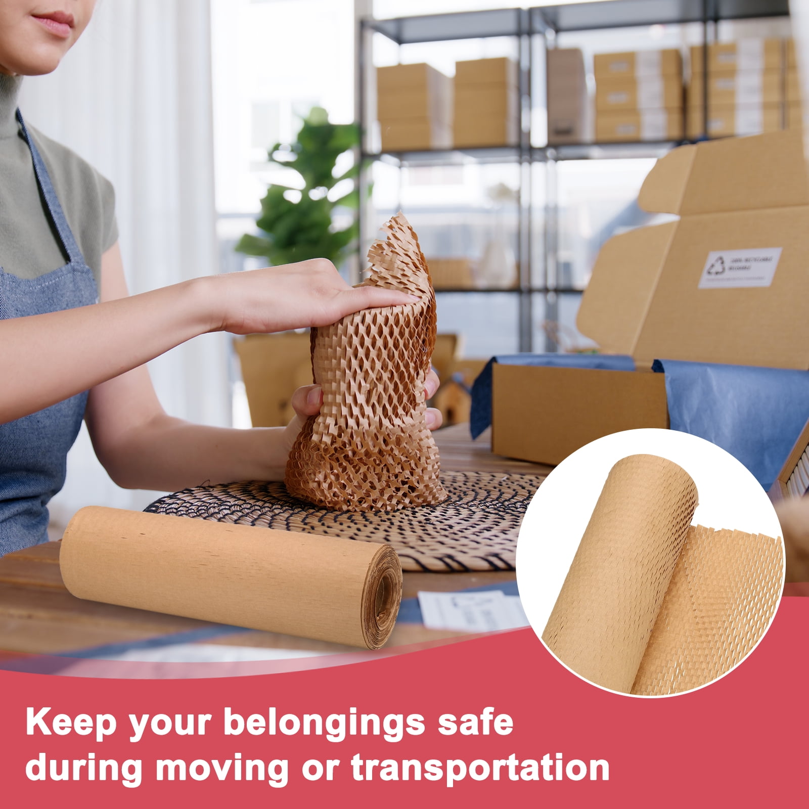 Uxcell Honeycombs Packing Paper Wrap, 12 Inch x 164 ft Wood Pulp Kraft Paper Bubble Pack Wrap Roll for Packing Shipping Moving, Cowhide