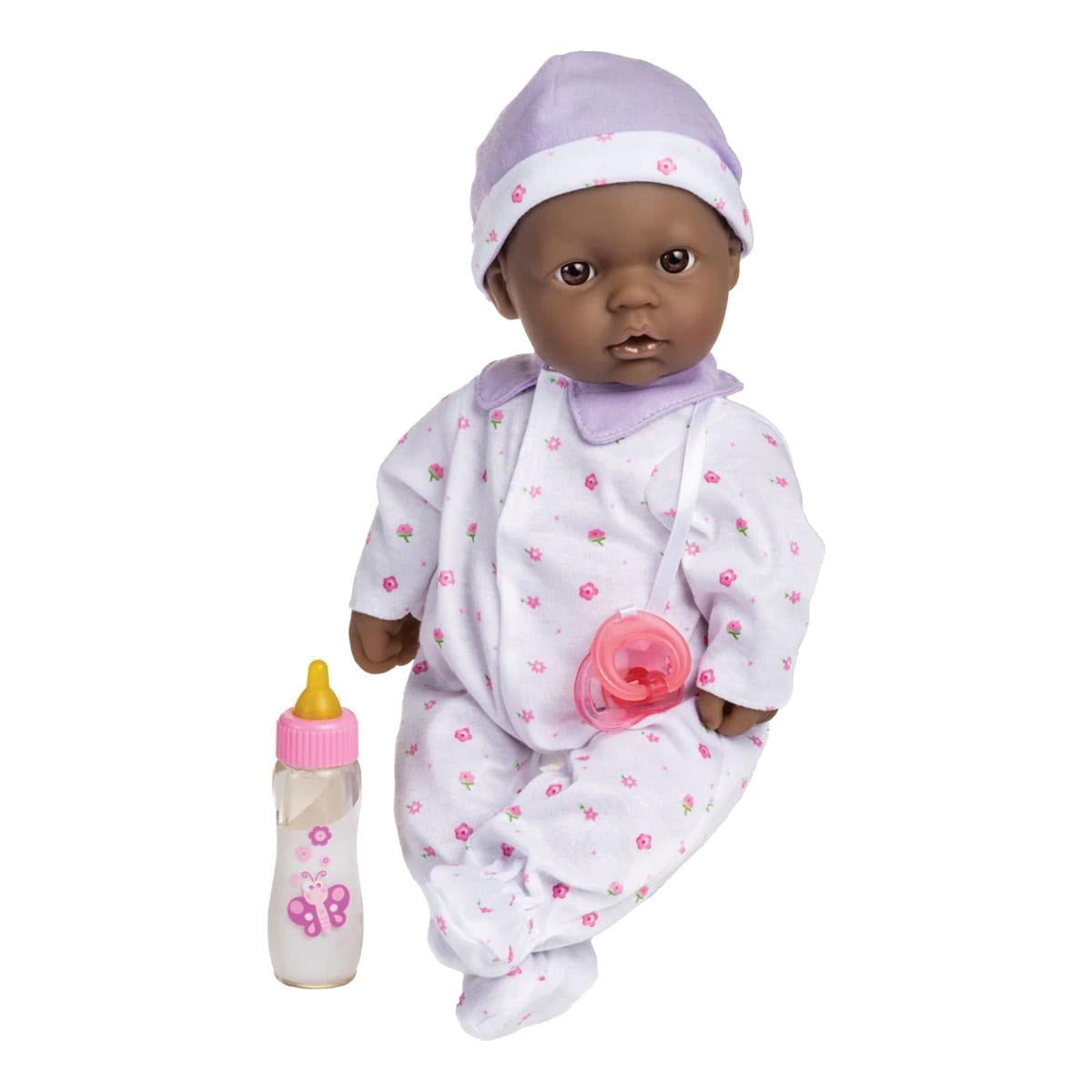 JC Toys La Baby 16-Inch African American Soft Baby Doll with Accessories, Purple Outfit