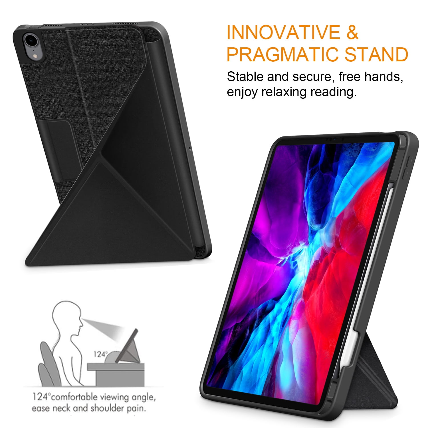 Allytech iPad Air 5 4 Case,[Supports Pencil 2nd Gen Charging] Slim Auto Sleep Wake Multi Angle Stand Smart Shell Shockproof Case Cover for Apple iPad Air 5th 4th Generation 10.9", BlackBlack