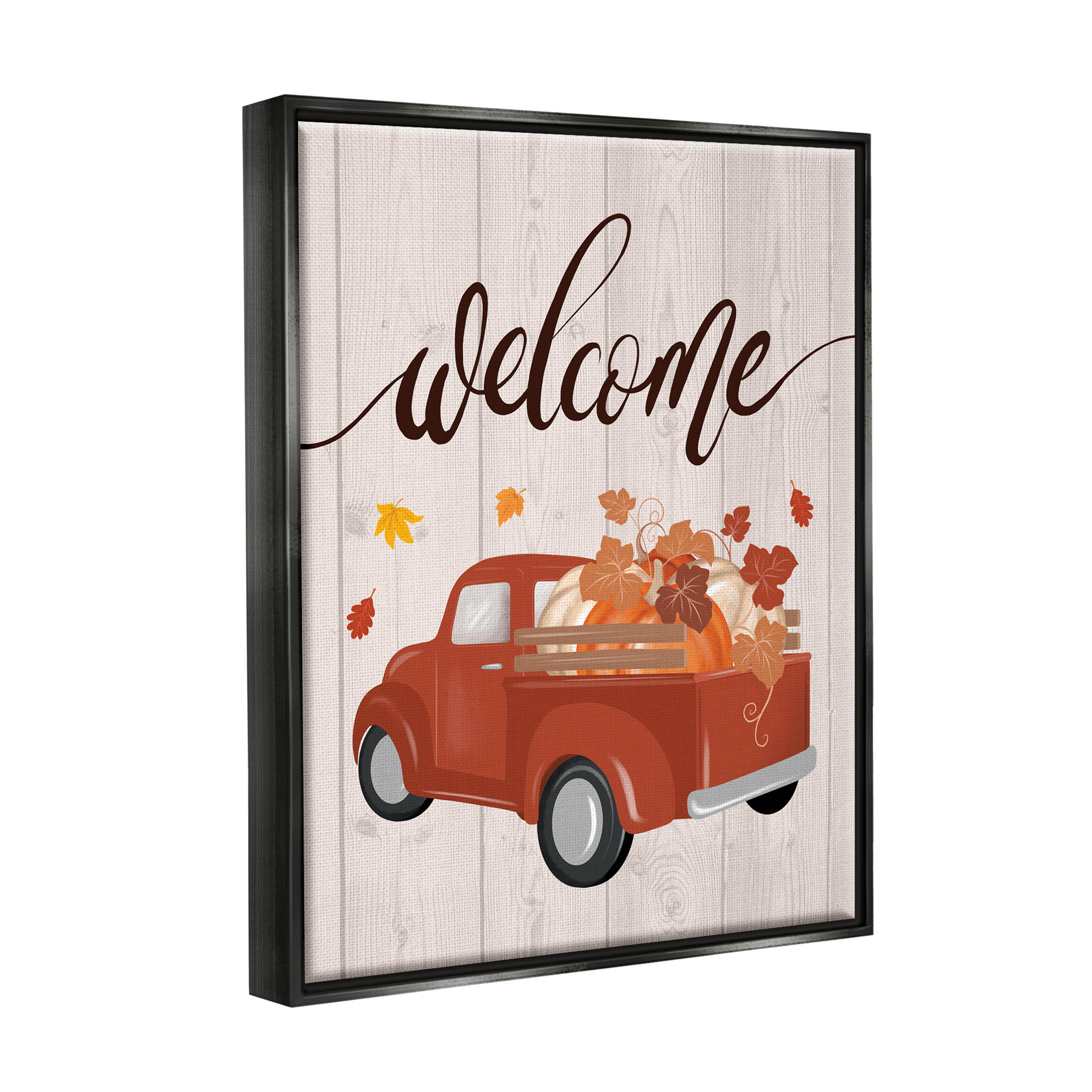 Country Pumpkin Harvest Welcome Holiday Graphic Art Jet Black Framed Art Print Wall Art