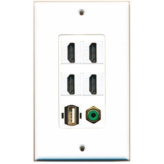 RiteAV - 4 Port HDMI 1 RCA Green 1 USB A-A Wall Plate Decorative