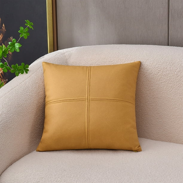 Funda de almohada de patchwork | Tacto de cuero sintético, poliéster impermeable y transpirable | 45x45cm Azul Amarillo Naranja Gris Verde | Cojín de sofá moderno para decoración de sala de estar,