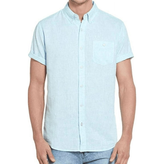 Weatherproof Vintage Men's Short Sleeve Woven Shirt Washable Linen (Golden Orange, Large)