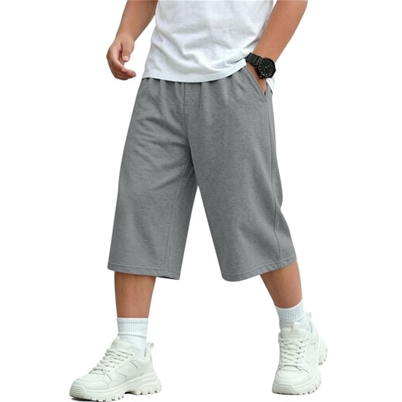 PYGNJK Boys Capri Sweat Shorts Elastic Waist Loose Fit Straight Leg Casual Workout Cropped Hiking Shorts