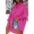 thumbnail image 4 of Long Sleeve Women's Basic Oversized Tie Button Shirt Casual LooseSolid Color Lapel Long Shirt Top with Pocket, 4 of 7