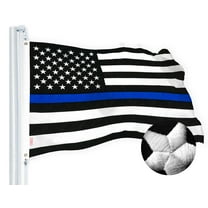 G128 - Thin Blue Line Flag Embroidered 3x5 FT Heavy Duty 220GSM Tough Spun Polyester U.S. American Flag Brass Grommets Honoring Men Women Law Enforcement Black White Blue US Flag