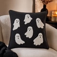 thumbnail image 4 of Leutsin Halloween Tufted Ghost Throw Pillow, 18 x 18 Inch Black Corduroy Plush Cushion with White Ghosts Embroidery for Home Decor, Hidden Zipper Soft Decorative Pillow for Halloween Couch Bed, 4 of 6