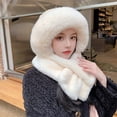 thumbnail image 3 of Winter Hat Scarf Solid Color Plush Furry Cross Knitted Cold-proof Soft Windproof Lady Scarf Hat for Skating, 3 of 10