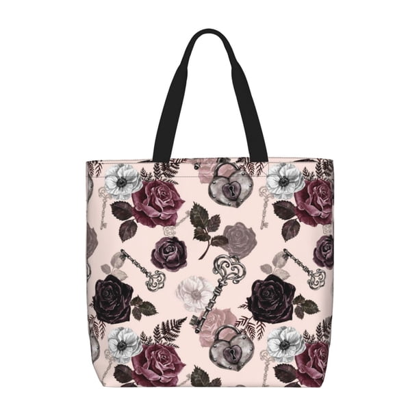 Easygdp Retro Red Black Roses Bolsa Tote para Mujer, Bolso de Hombro para Trabajo, Playa, Viajes, Compras y Supermercado