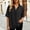 Black, variant on 2026 Women's Casual Denim V-Neck Ruffled Shirt Blouse, Short Sleeve Ruffled Edge Jean Top, Loose Fit Casual Denim Blouse