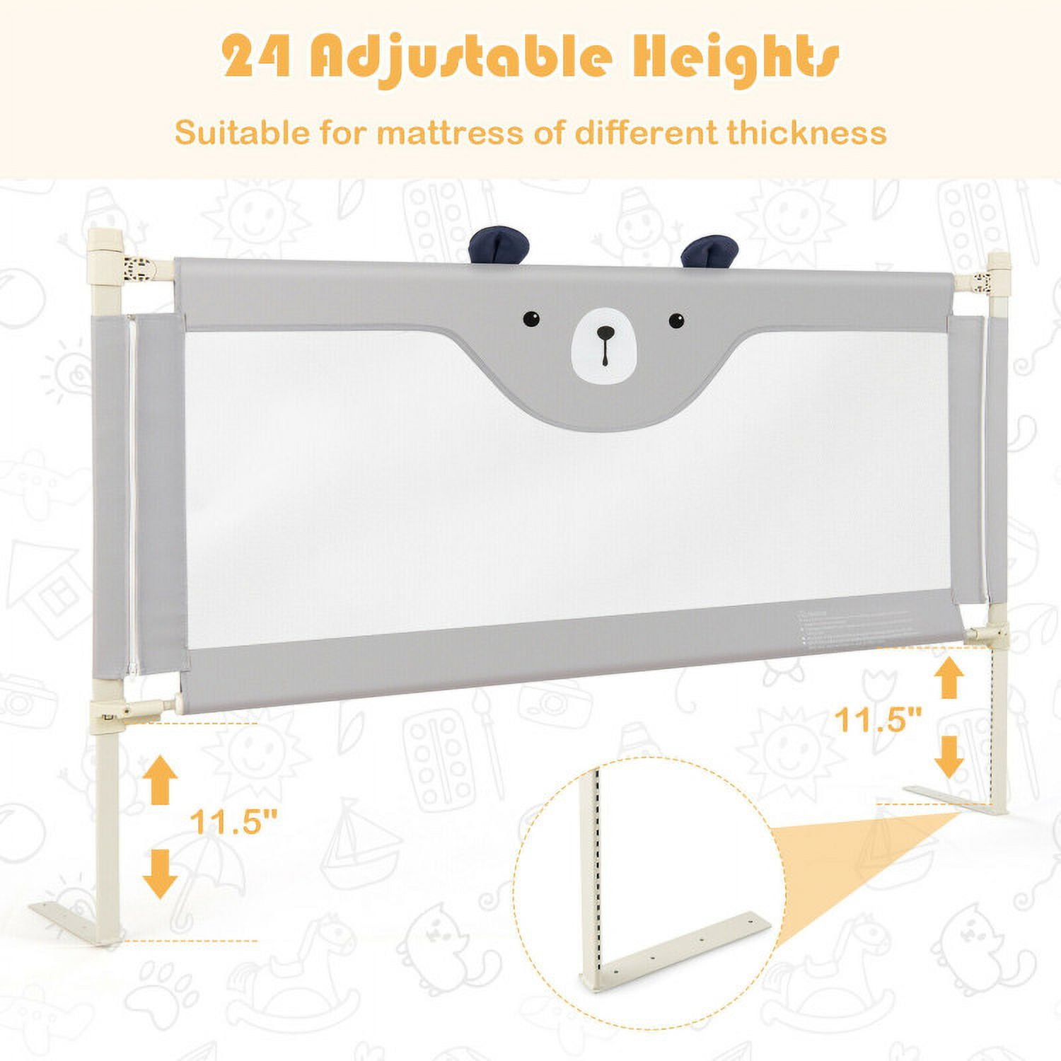 Topcobe 57 Inches Bed Rail for Toddlers with Double Lock, Bed Rails for Toddlers-Gray